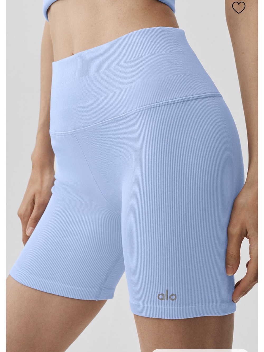 ALO Yoga Ribbed High-Waist Bike Shorts in Light Blue